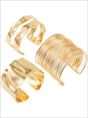 3 Pack Chunky Cuff Bracelets Open C-Shape Metal Statement Bangle Set